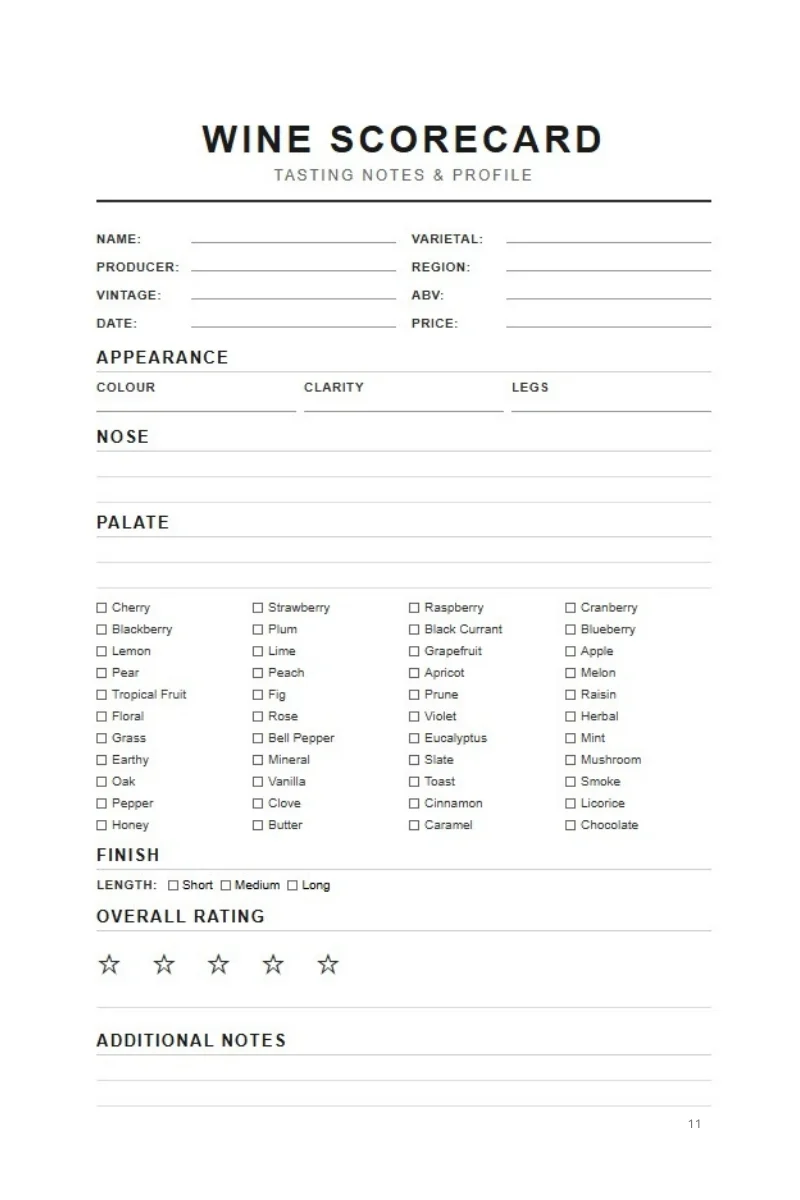 Wine Tasting Journal interior sample 1